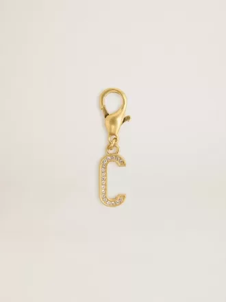 Buchstabe C-Anhänger aus goldfarbenem Messing mit Kristallen