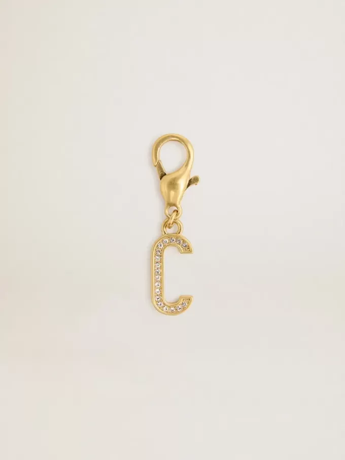 Buchstabe C-Anhänger aus goldfarbenem Messing mit Kristallen