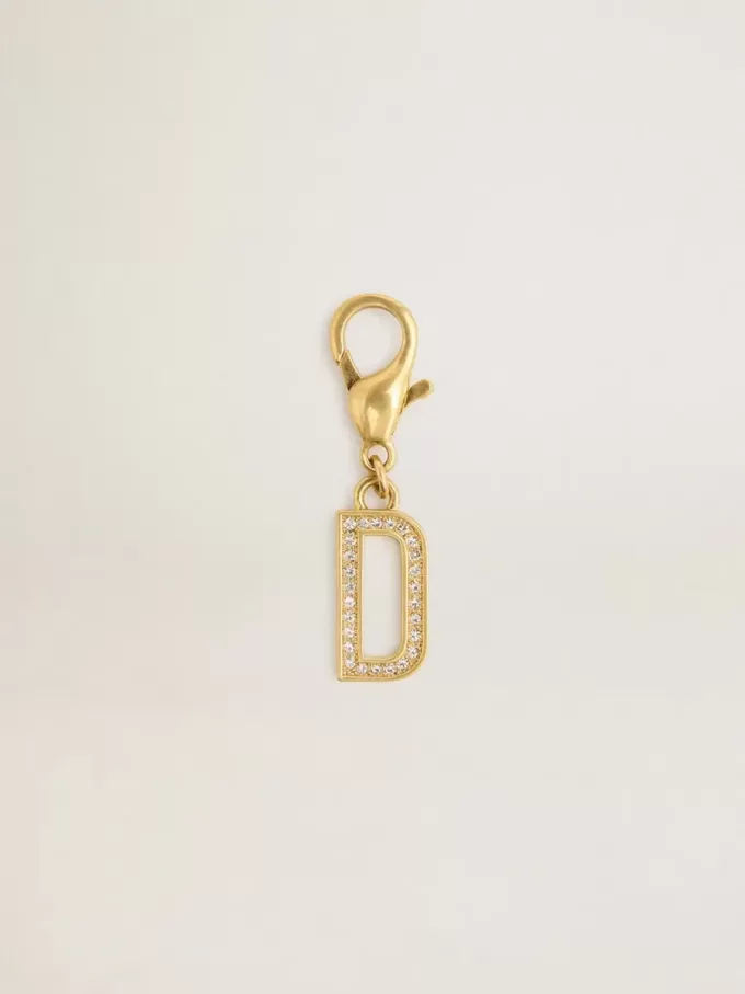 Buchstabe D-Anhänger aus goldfarbenem Messing mit Kristallen