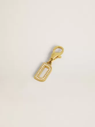 Buchstabe D-Anhänger aus goldfarbenem Messing mit Kristallen