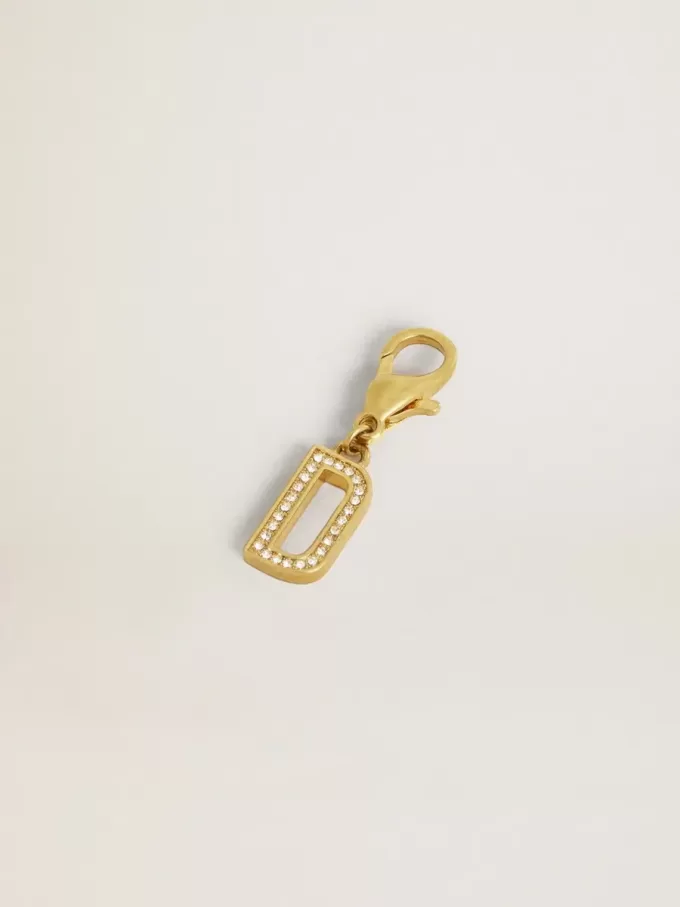 Buchstabe D-Anhänger aus goldfarbenem Messing mit Kristallen