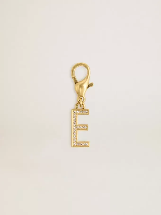 Buchstabe E-Anhänger aus goldfarbenem Messing mit Kristallen