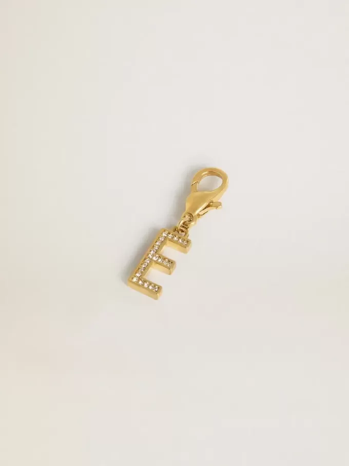 Buchstabe E-Anhänger aus goldfarbenem Messing mit Kristallen