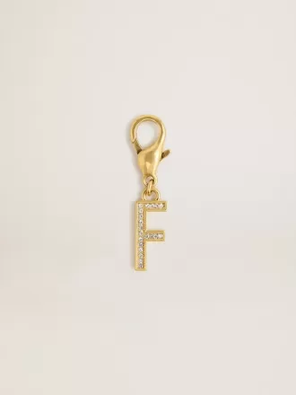 Buchstabe F-Anhänger aus goldfarbenem Messing mit Kristallen