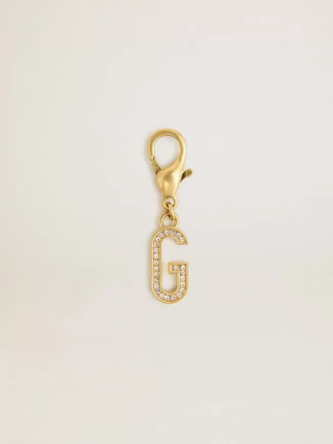 Buchstabe G-Anhänger aus goldfarbenem Messing mit Kristallen