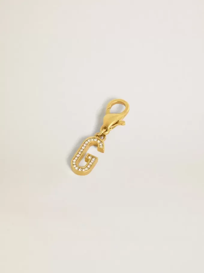 Buchstabe G-Anhänger aus goldfarbenem Messing mit Kristallen
