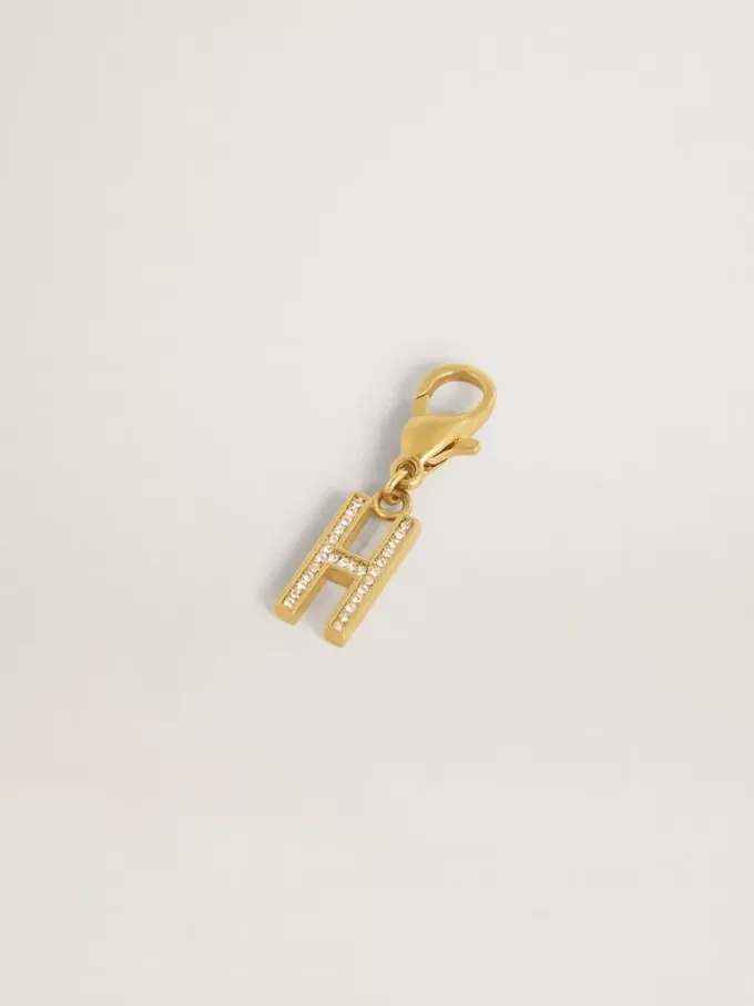 Buchstabe H-Anhänger aus goldfarbenem Messing mit Kristallen