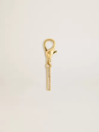 Buchstabe I-Anhänger aus goldfarbenem Messing mit Kristallen