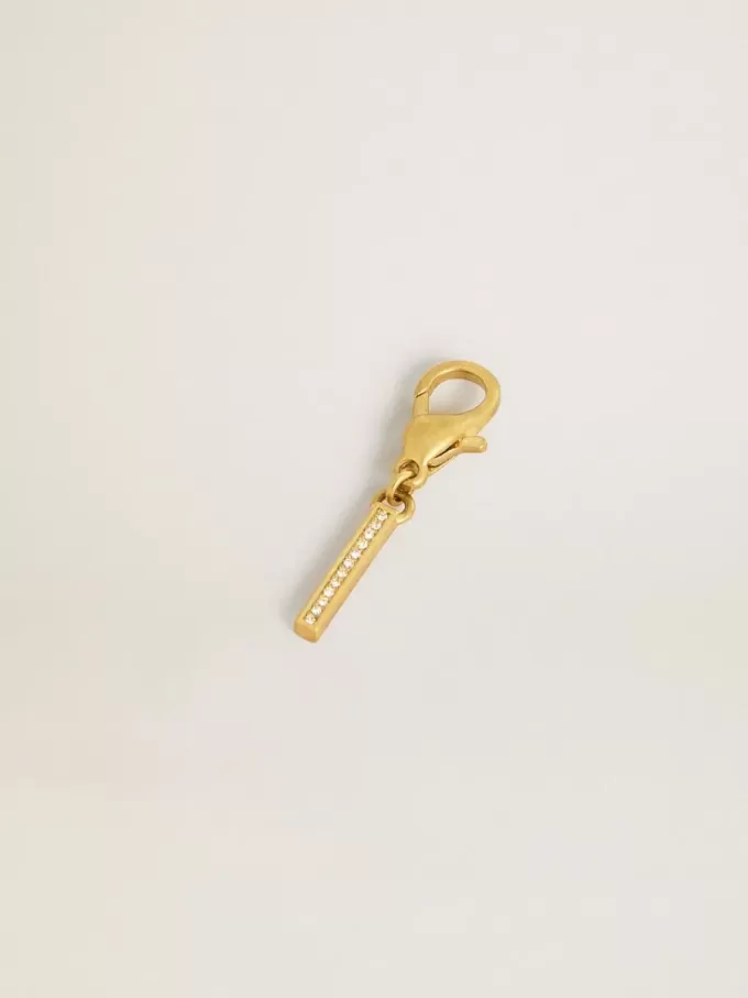 Buchstabe I-Anhänger aus goldfarbenem Messing mit Kristallen