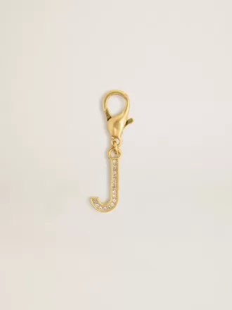 Buchstabe J-Anhänger aus goldfarbenem Messing mit Kristallen