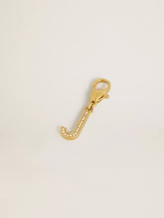 Buchstabe J-Anhänger aus goldfarbenem Messing mit Kristallen