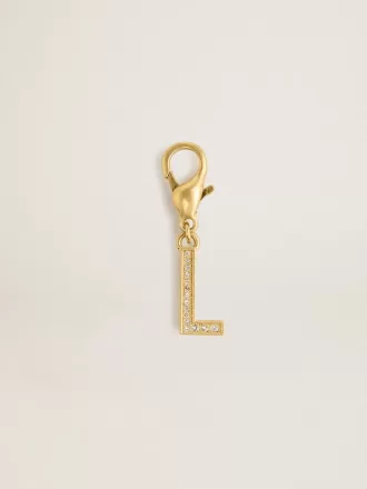 Buchstabe L-Anhänger aus goldfarbenem Messing mit Kristallen