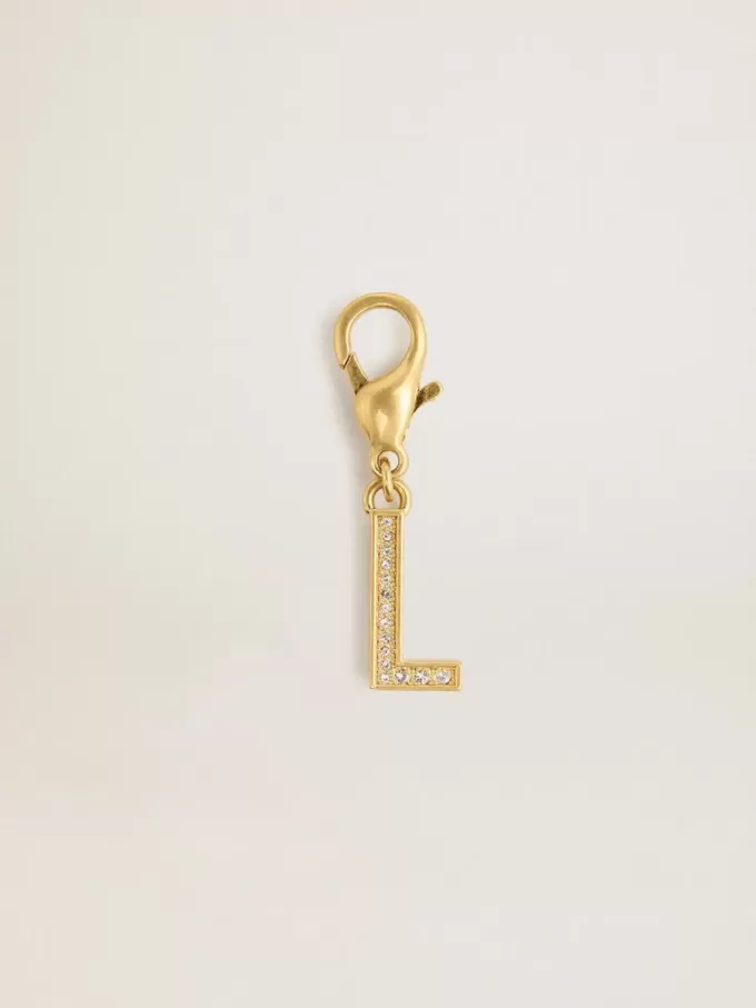Buchstabe L-Anhänger aus goldfarbenem Messing mit Kristallen