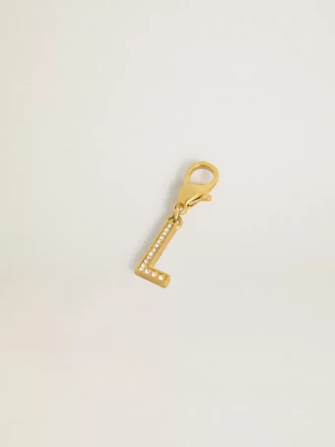 Buchstabe L-Anhänger aus goldfarbenem Messing mit Kristallen