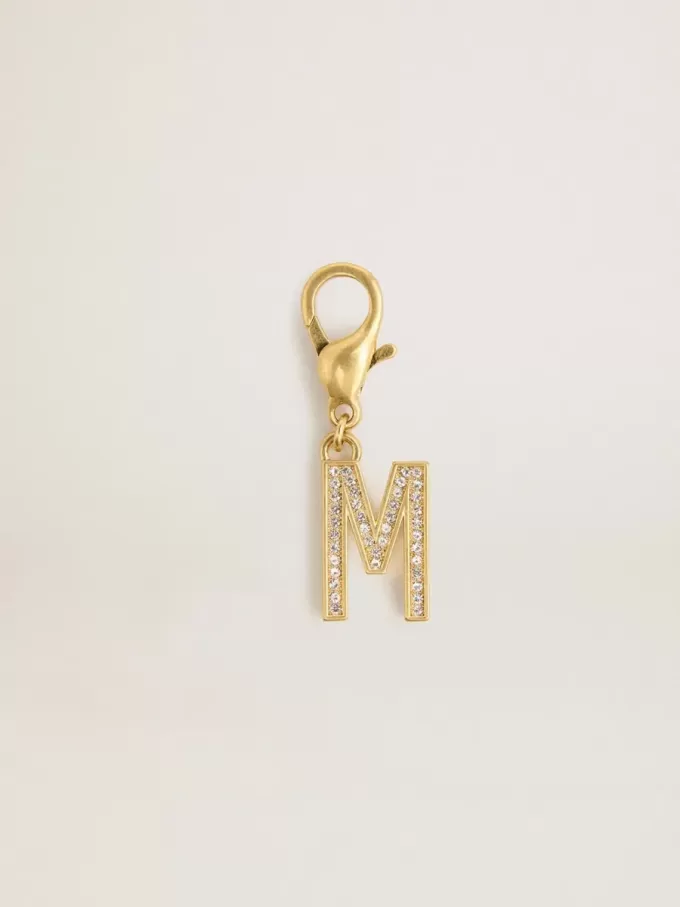 Buchstabe M-Anhänger aus goldfarbenem Messing mit Kristallen