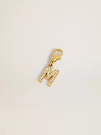 Buchstabe M-Anhänger aus goldfarbenem Messing mit Kristallen