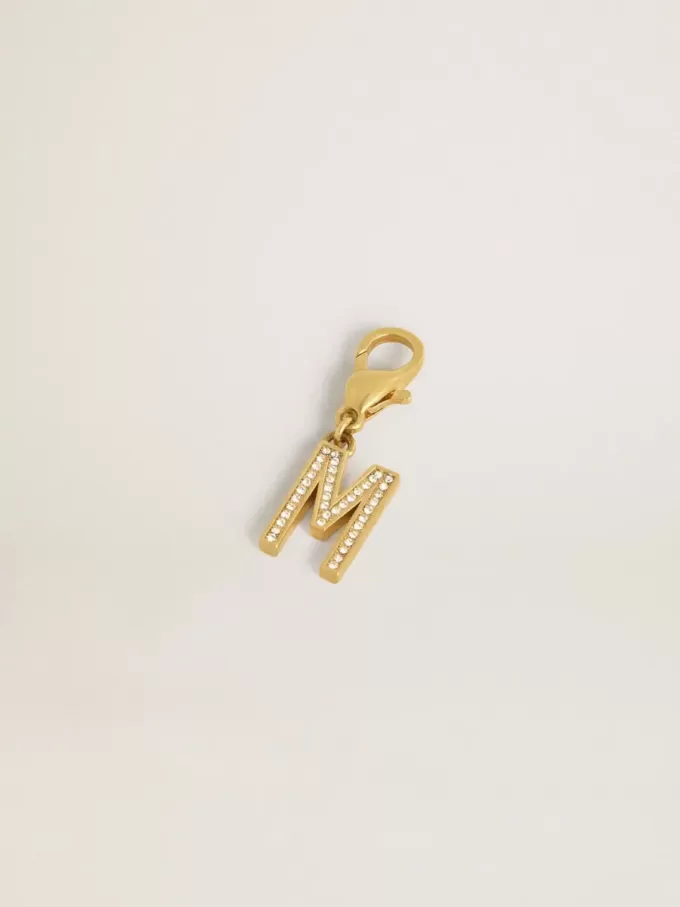 Buchstabe M-Anhänger aus goldfarbenem Messing mit Kristallen