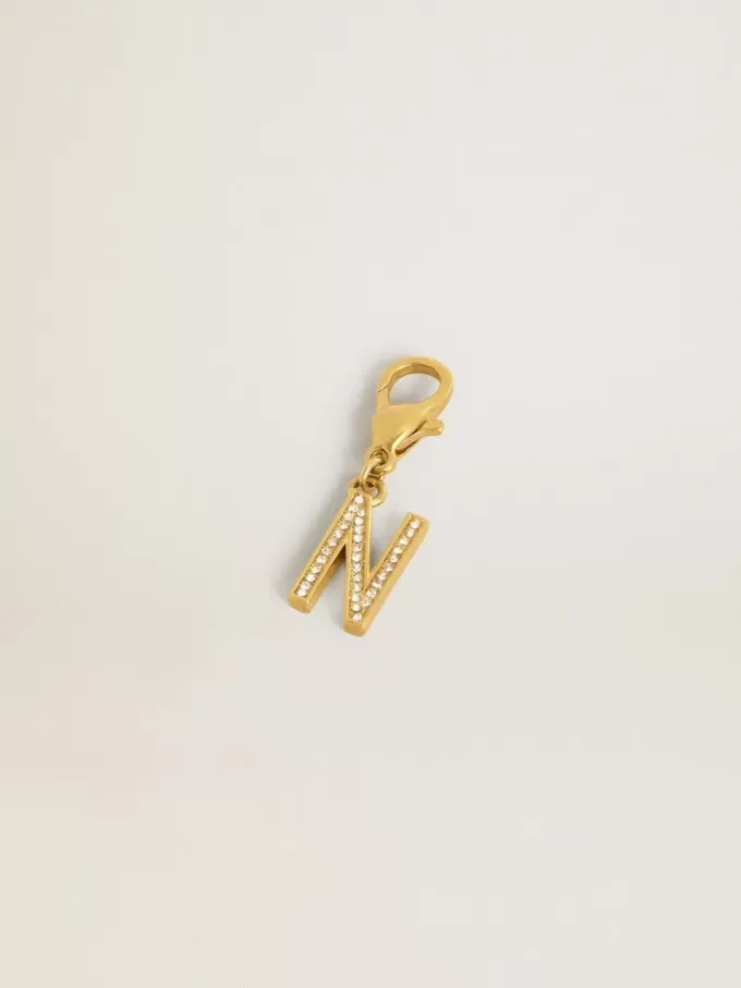Buchstabe N-Anhänger aus goldfarbenem Messing mit Kristallen
