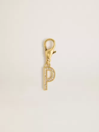 Buchstabe P-Anhänger aus goldfarbenem Messing mit Kristallen
