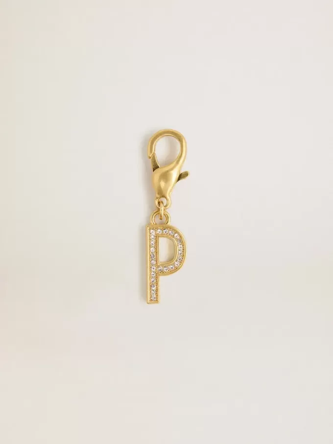 Buchstabe P-Anhänger aus goldfarbenem Messing mit Kristallen