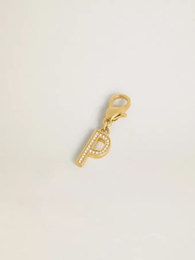 Buchstabe P-Anhänger aus goldfarbenem Messing mit Kristallen