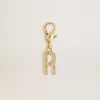 Buchstabe R-Anhänger aus goldfarbenem Messing mit Kristallen