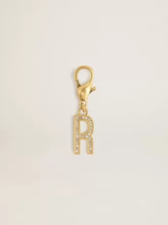 Buchstabe R-Anhänger aus goldfarbenem Messing mit Kristallen