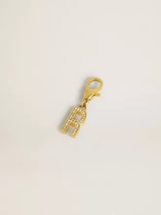 Buchstabe R-Anhänger aus goldfarbenem Messing mit Kristallen
