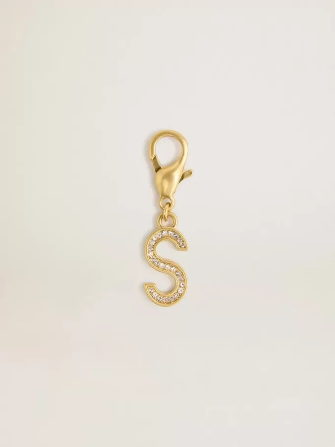Buchstabe S-Anhänger aus goldfarbenem Messing mit Kristallen
