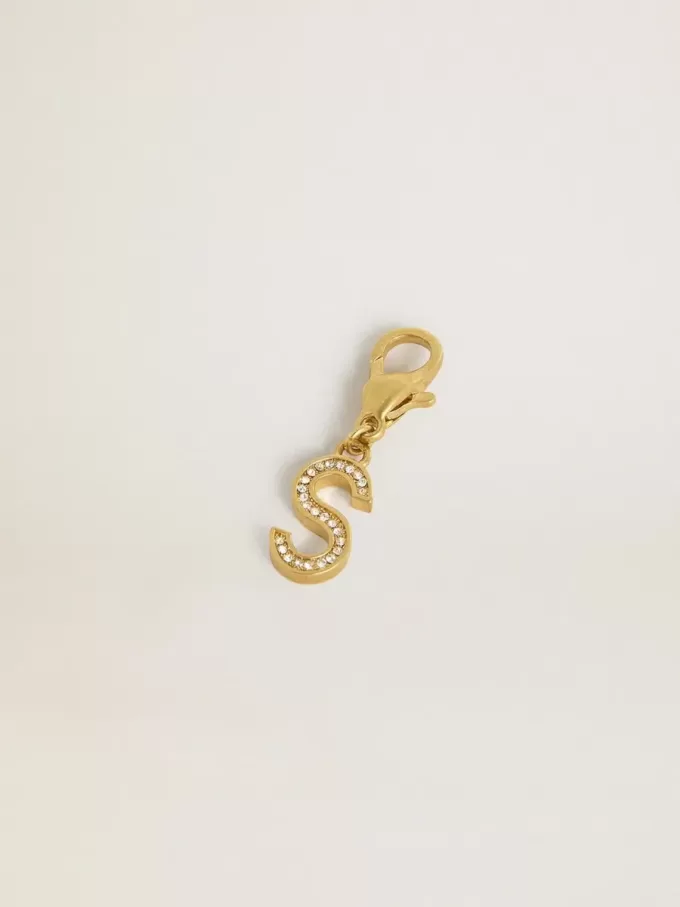 Buchstabe S-Anhänger aus goldfarbenem Messing mit Kristallen