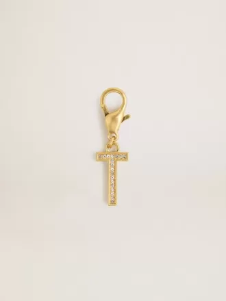 Buchstabe T-Anhänger aus goldfarbenem Messing mit Kristallen