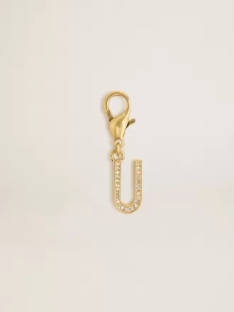Buchstabe U-Anhänger aus goldfarbenem Messing mit Kristallen