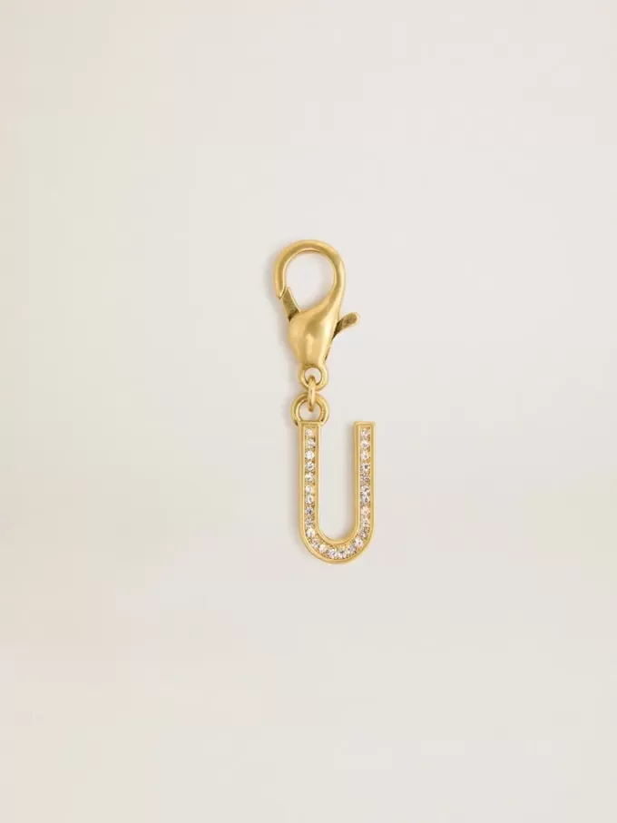 Buchstabe U-Anhänger aus goldfarbenem Messing mit Kristallen