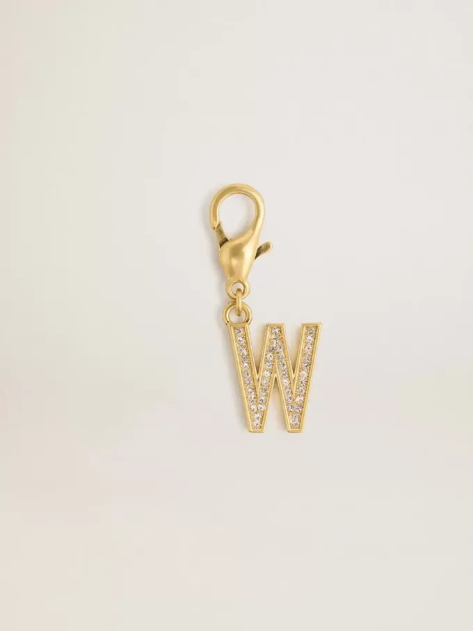 Buchstabe W-Anhänger aus goldfarbenem Messing mit Kristallen