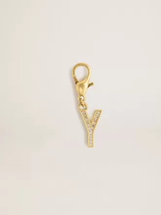 Buchstabe Y-Anhänger aus goldfarbenem Messing mit Kristallen