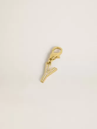 Buchstabe Y-Anhänger aus goldfarbenem Messing mit Kristallen