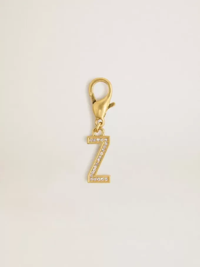 Buchstabe Z-Anhänger aus goldfarbenem Messing mit Kristallen Buchstabe Z-Anhänger aus goldfarbenem Messing mit Kristallen
