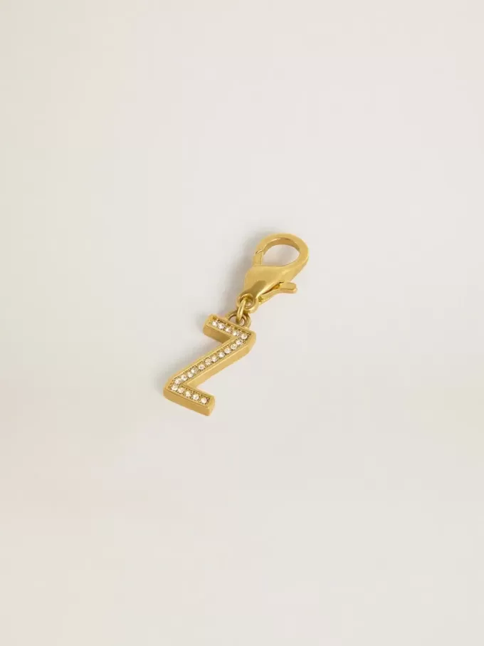 Buchstabe Z-Anhänger aus goldfarbenem Messing mit Kristallen Buchstabe Z-Anhänger aus goldfarbenem Messing mit Kristallen