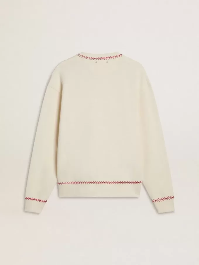 CNY-Sweatshirt aus abgenutzter weißer Baumwolle mit roter Stickerei