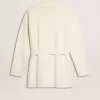 Cremefarbene Damenstrickjacke aus Baumwolle mit Blumenstickerei Cremefarbene Damenstrickjacke aus Baumwolle mit Blumenstickerei