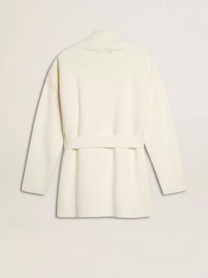 Cremefarbene Damenstrickjacke aus Baumwolle mit Blumenstickerei Cremefarbene Damenstrickjacke aus Baumwolle mit Blumenstickerei