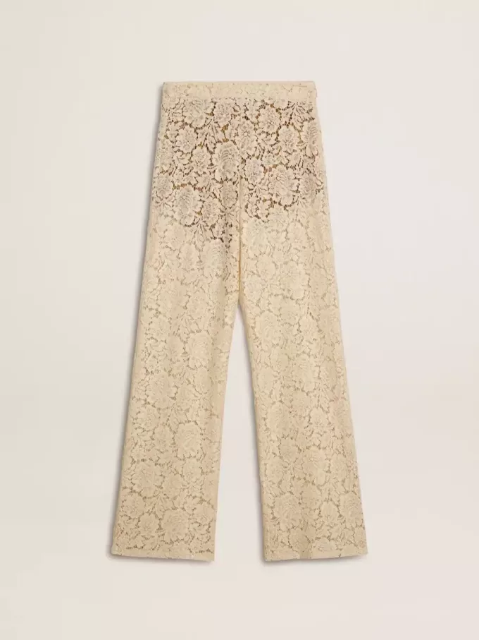 Cremefarbene, durchsichtige Spitzenhose für Damen Cremefarbene, durchsichtige Spitzenhose für Damen