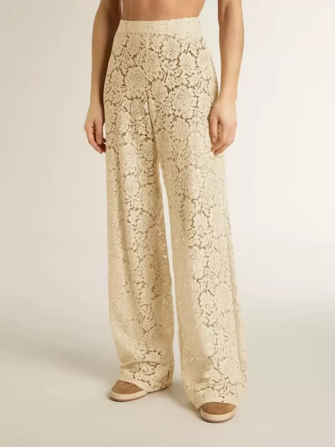 Cremefarbene, durchsichtige Spitzenhose für Damen Cremefarbene, durchsichtige Spitzenhose für Damen