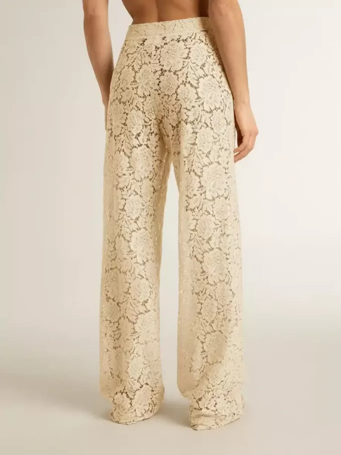 Cremefarbene, durchsichtige Spitzenhose für Damen Cremefarbene, durchsichtige Spitzenhose für Damen