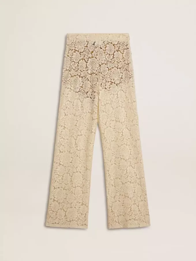 Cremefarbene, durchsichtige Spitzenhose für Damen Cremefarbene, durchsichtige Spitzenhose für Damen