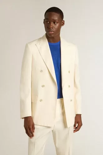 Cremefarbener Zweireiher-Blazer für Herren