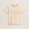 Cremefarbenes Damen-T-Shirt mit verblassten roten Akzenten Cremefarbenes Damen-T-Shirt mit verblassten roten Akzenten