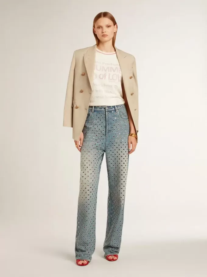 Cremefarbenes Damen-T-Shirt mit verblassten roten Akzenten Cremefarbenes Damen-T-Shirt mit verblassten roten Akzenten