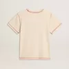 Cremefarbenes Damen-T-Shirt mit verblassten roten Akzenten Cremefarbenes Damen-T-Shirt mit verblassten roten Akzenten