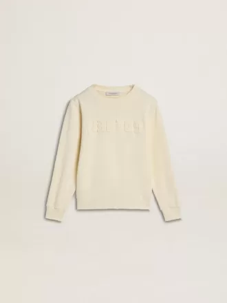 Cremefarbenes Sweatshirt für Mädchen mit Aufnäher-Schriftzug